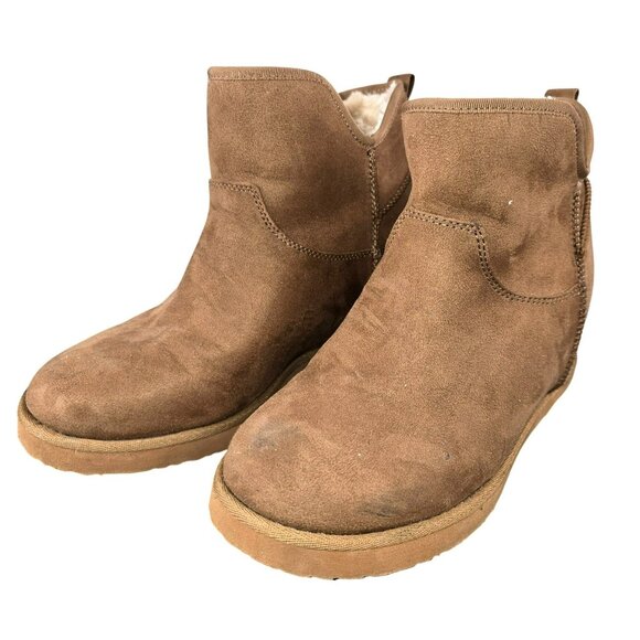 Makalu Womens Wedge Ankle Boots Tan Suede Faux Fur Lining Size 9M jh1779 - Picture 2 of 10